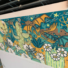 Load image into Gallery viewer, LAST ONE UNFRAMED Cactus, bats and sphinx moth pollinator original woodcut
