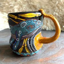 Load image into Gallery viewer, Humpback whale and bull kelp with barnacle handle mug
