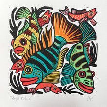 Load image into Gallery viewer, Colorful Cichlid inspired Linocut
