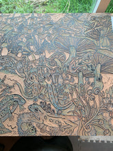 Load image into Gallery viewer, Large red eft and mushroom original woodcut
