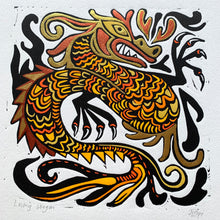 Load image into Gallery viewer, Orange Dragon Linocut
