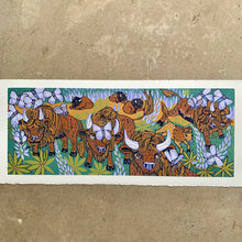 Load image into Gallery viewer, American Bison and Karner Blue Butterfly and Lupine orignal woodcut
