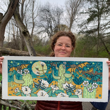 Load image into Gallery viewer, LAST ONE UNFRAMED Cactus, bats and sphinx moth pollinator original woodcut
