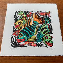 Load image into Gallery viewer, Colorful Cichlid inspired Linocut
