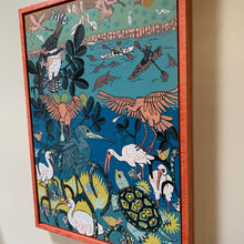 Load image into Gallery viewer, Please allow 8 weeks for delivery—Mangrove Homestead woodcut framed in pink
