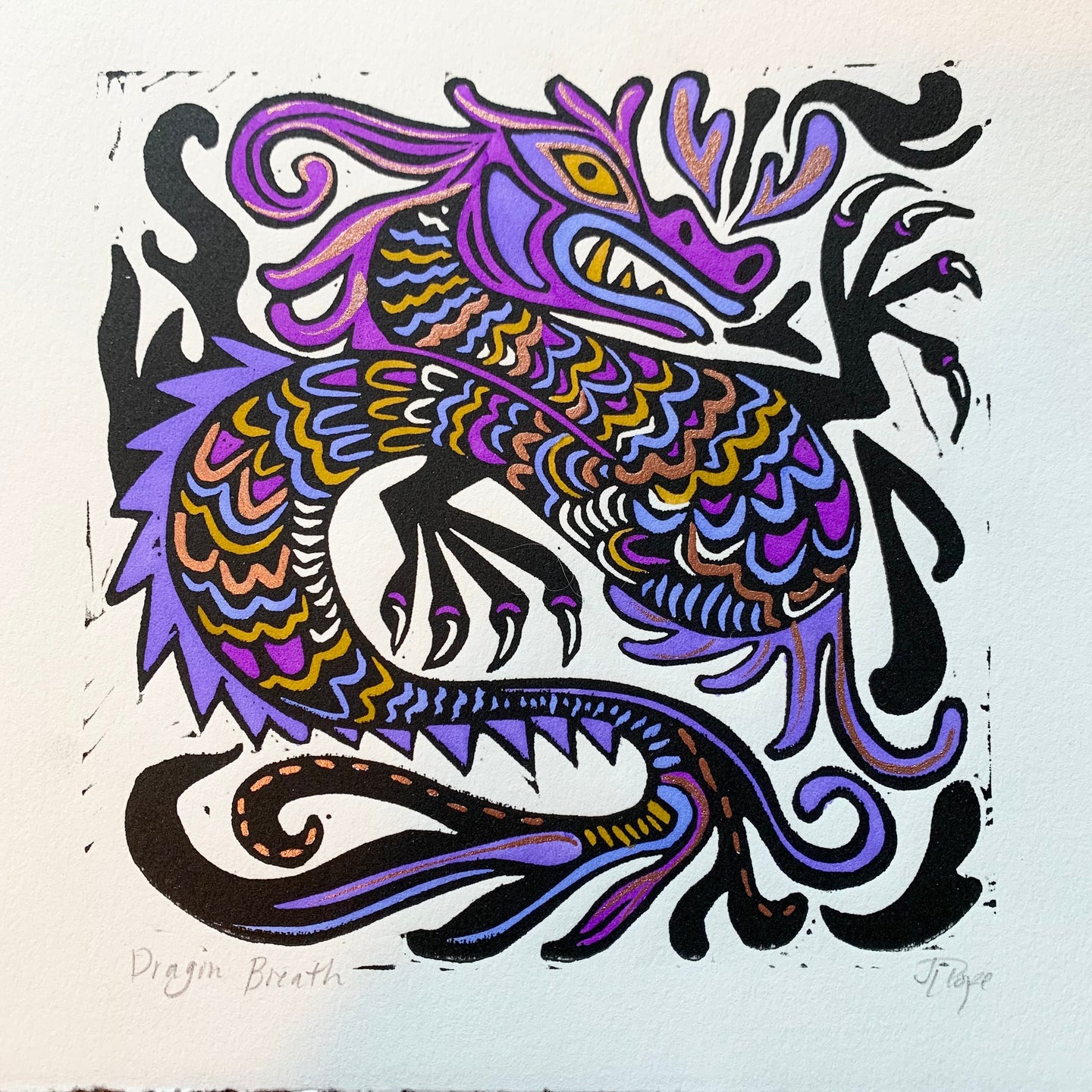 Purple Dragon Linocut