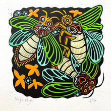 Load image into Gallery viewer, Colorful Lightning bug linocut

