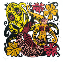 Load image into Gallery viewer, Autumnal Octopus and octoperson Linocut
