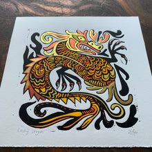 Load image into Gallery viewer, Orange Dragon Linocut
