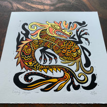 Load image into Gallery viewer, Orange Dragon Linocut
