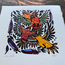 Load image into Gallery viewer, Colorful finch linocut
