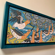 Load image into Gallery viewer, IN STOCK Avocet woodcut framed in blue
