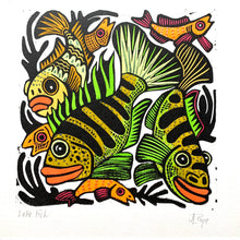 Load image into Gallery viewer, Green Cichlid inspired Linocut
