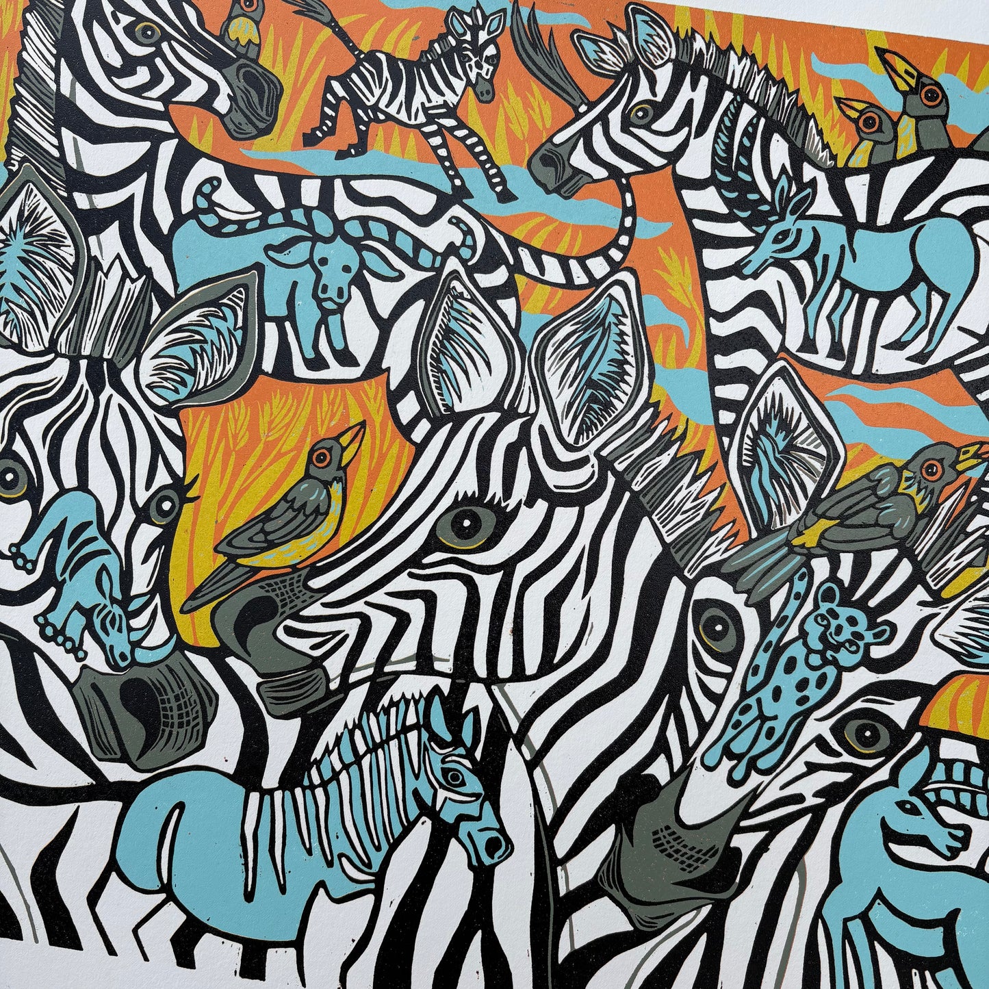 Zebra and extinct megafauna original Woodcut