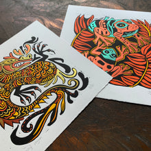 Load image into Gallery viewer, Orange Dragon Linocut
