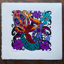 Load image into Gallery viewer, Fun Octopus and octoperson Linocut
