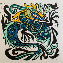 Load image into Gallery viewer, Blue Dragon Linocut
