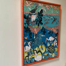 Load image into Gallery viewer, Please allow 8 weeks for delivery—Mangrove Homestead woodcut framed in pink
