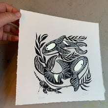 Load image into Gallery viewer, Handpainted orca linocut
