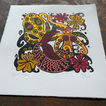 Load image into Gallery viewer, Autumnal Octopus and octoperson Linocut
