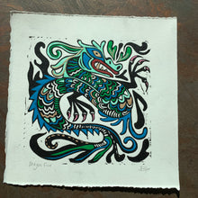 Load image into Gallery viewer, Blue Dragon Linocut
