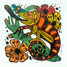 Load image into Gallery viewer, Multicolor Handpainted chameleon linocut
