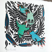 Load image into Gallery viewer, Blue finch linocut
