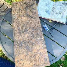 Load image into Gallery viewer, Madagascar orchid and hawkmoth original woodcut
