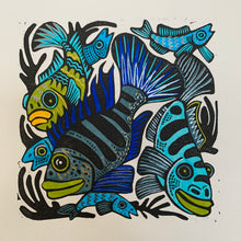 Load image into Gallery viewer, Blue Cichlid inspired Linocut
