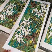 Load image into Gallery viewer, Madagascar orchid and hawkmoth original woodcut
