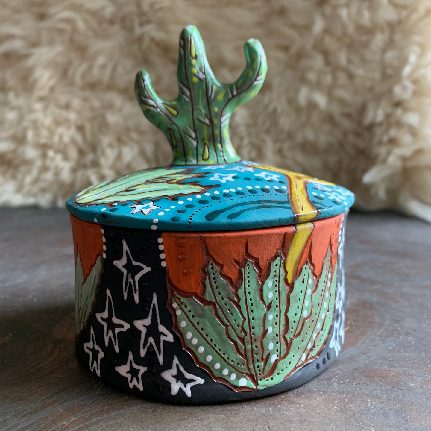 Cactus and agave and bat salt cellar