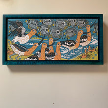Load image into Gallery viewer, IN STOCK Avocet woodcut framed in blue
