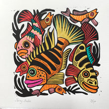Load image into Gallery viewer, Rainbow Cichlid inspired Linocut
