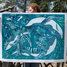 Load image into Gallery viewer, Large humpback whale and plankton Woodcut
