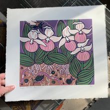 Load image into Gallery viewer, Slipper Orchid original woodcut
