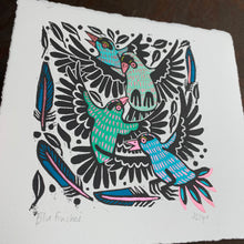 Load image into Gallery viewer, Blue finch linocut
