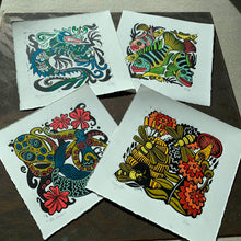 Load image into Gallery viewer, Bee and floral Linocut
