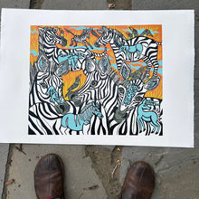 Load image into Gallery viewer, Zebra and extinct megafauna original Woodcut

