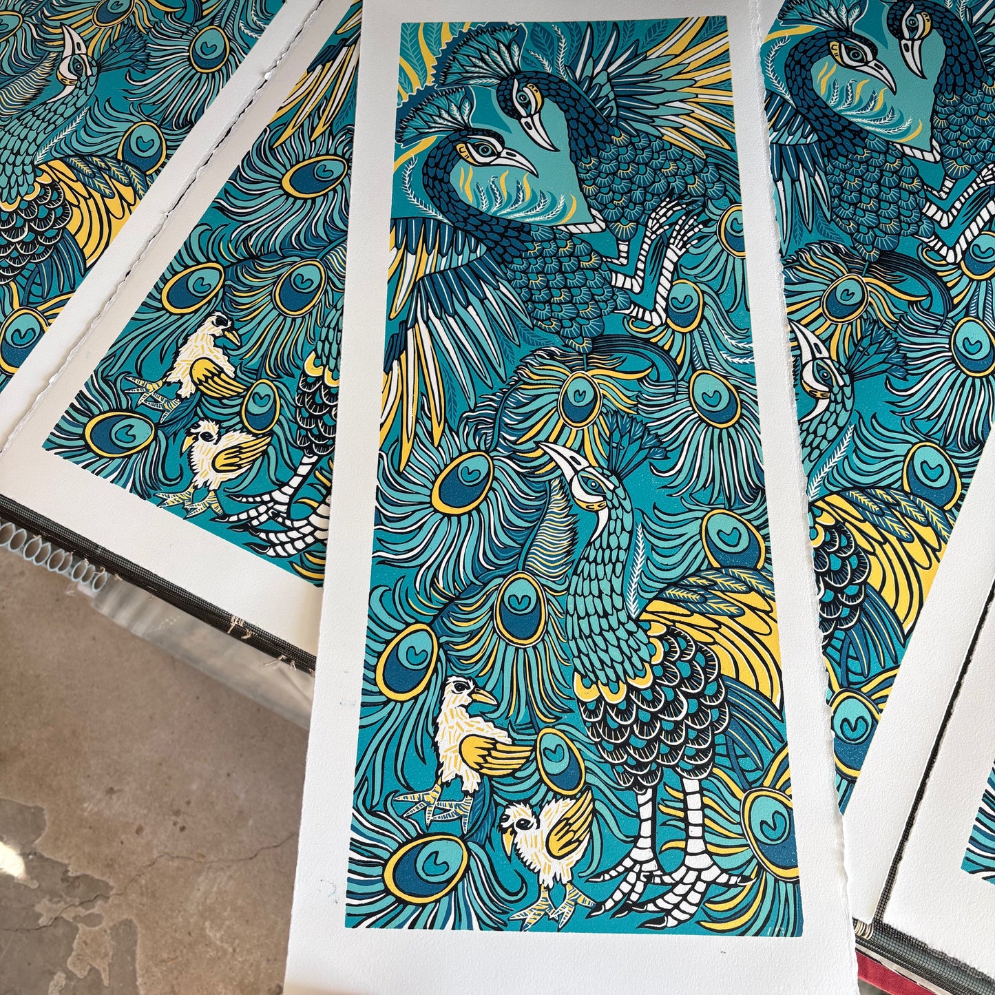 Peacock original woodcut