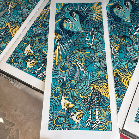 Peacock original woodcut