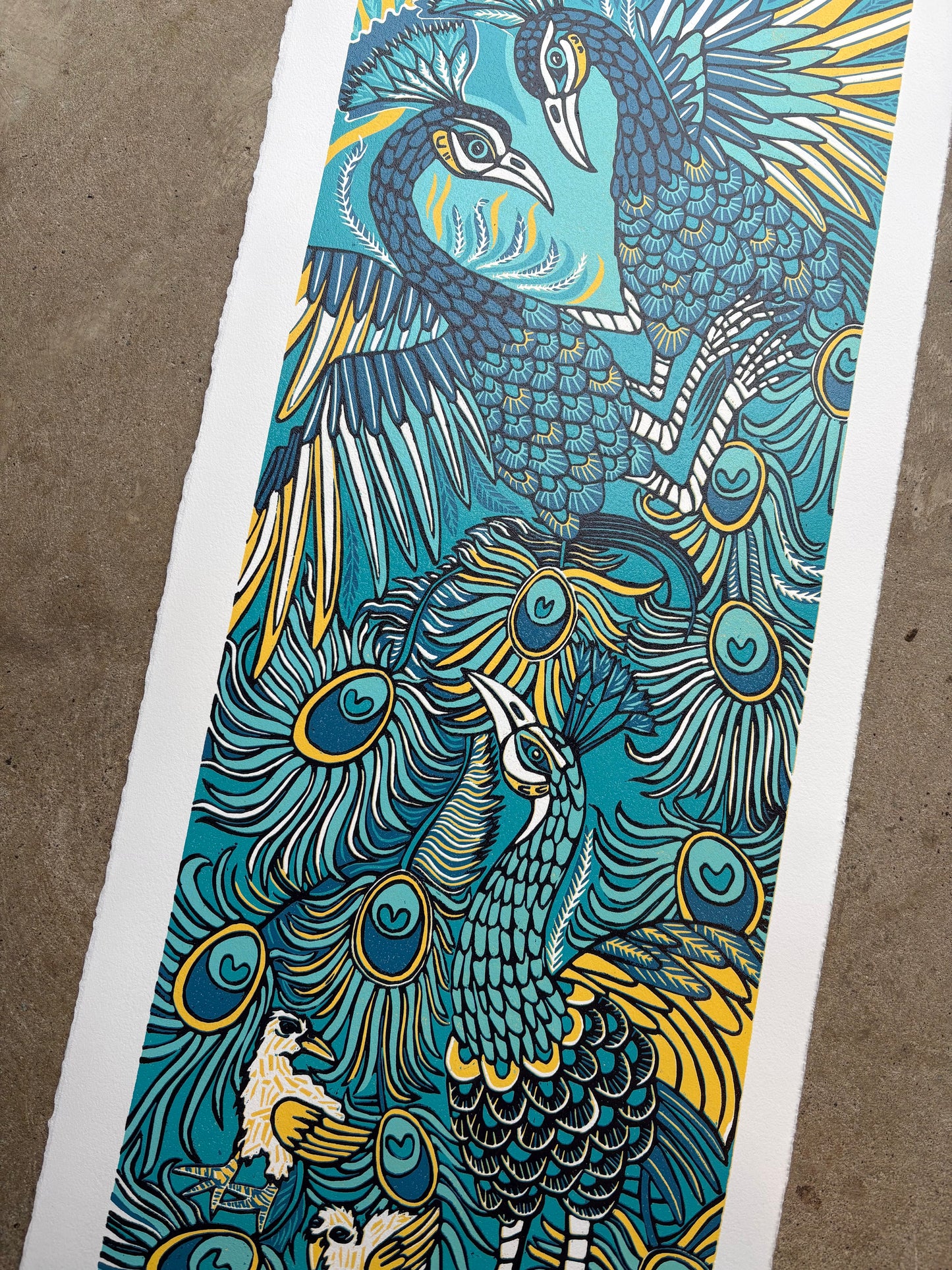 Peacock original woodcut