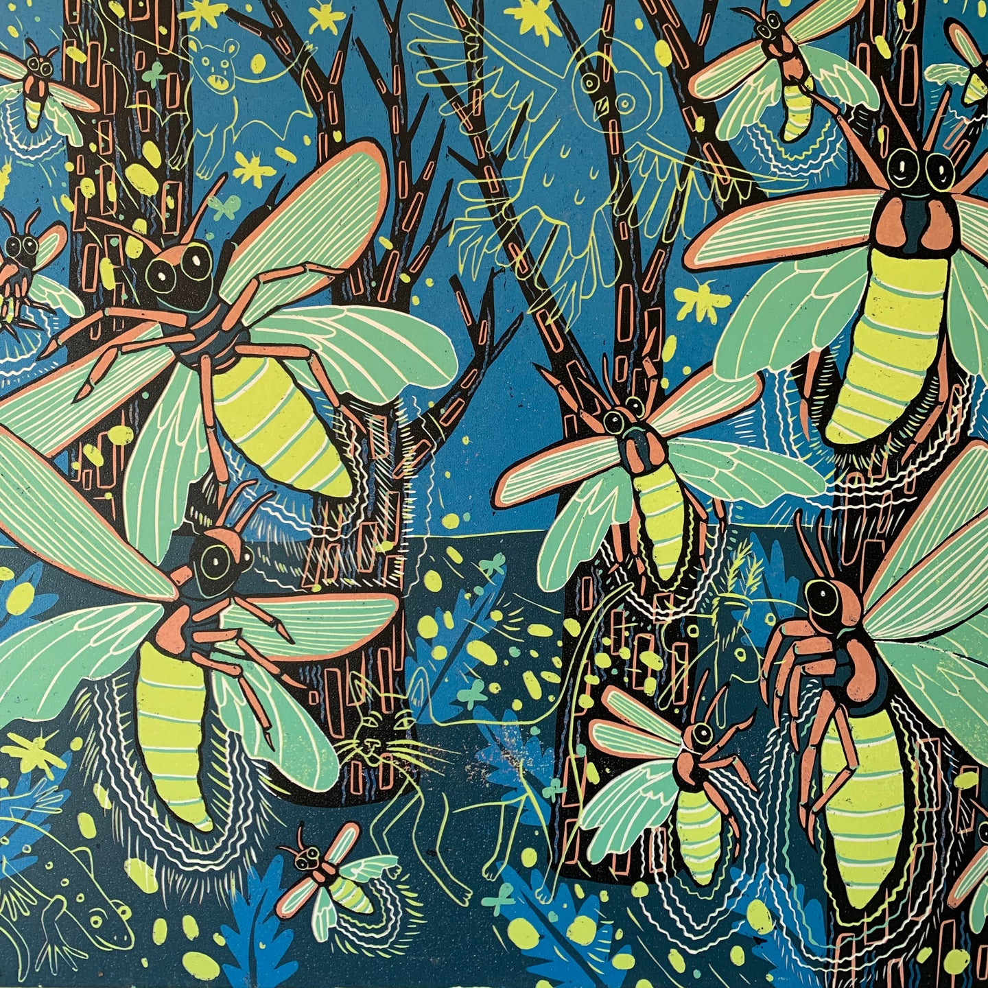 Lightning Bug original woodcut