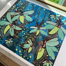 Load image into Gallery viewer, Lightning Bug original woodcut
