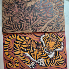 Load image into Gallery viewer, Tiger and housecat original woodcut large
