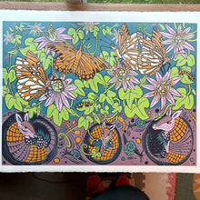 Load image into Gallery viewer, Passionflower and Gulf fritillary original Woodcut
