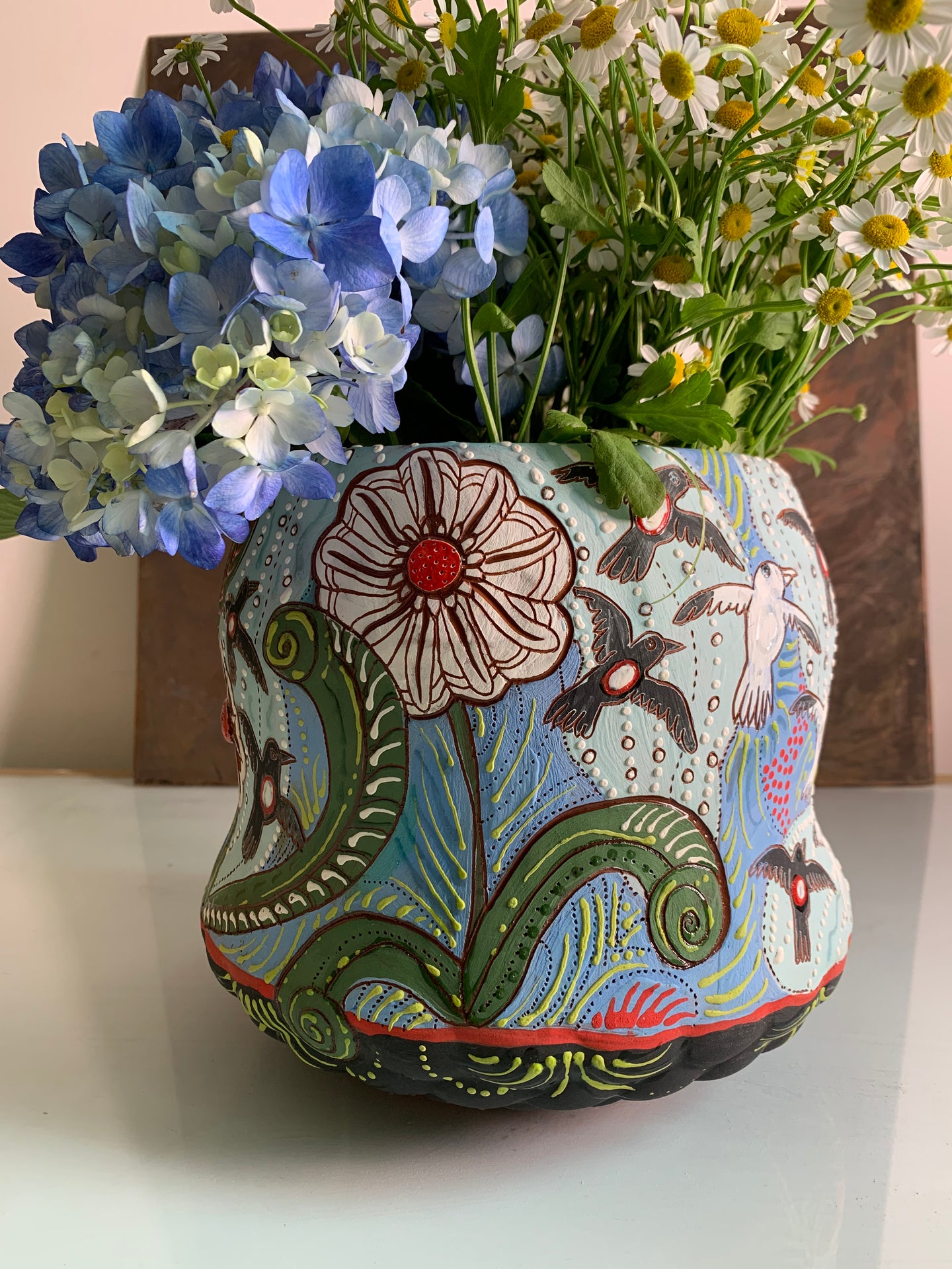 Flower and bird planter or vase