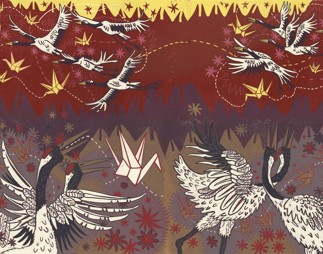 Japanese Crane Woodcut