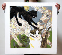 Load image into Gallery viewer, Cat and Dog Woodcut
