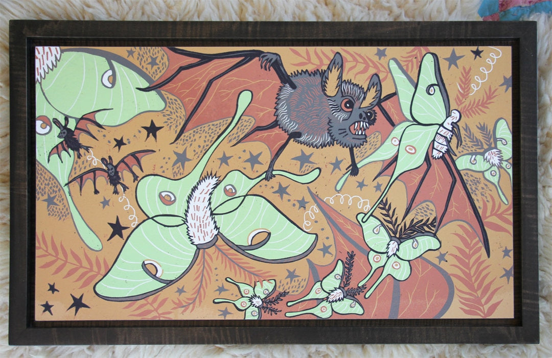 Luna Moth and Bat Framed in Black