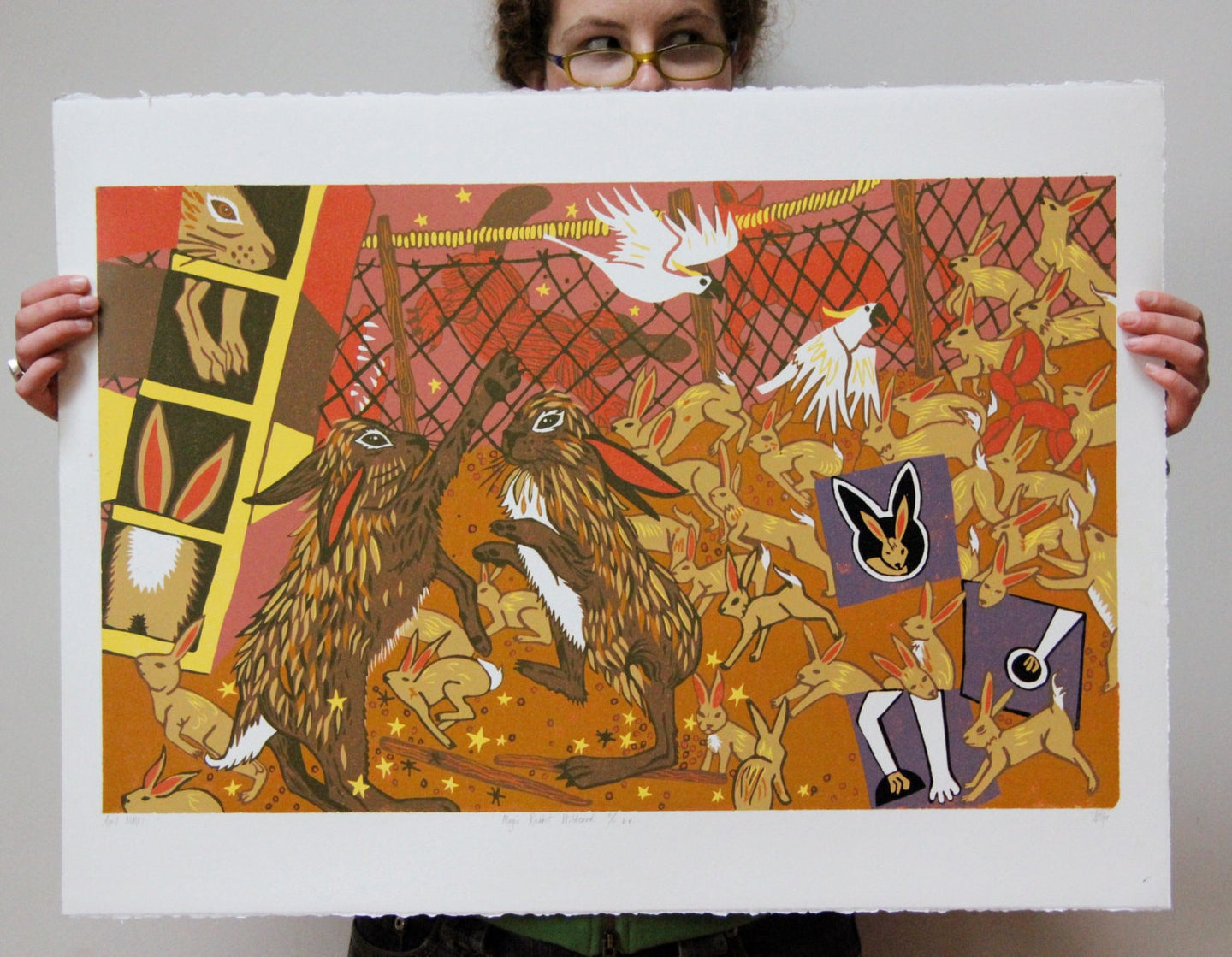 Rabbits in Australia Woodcut